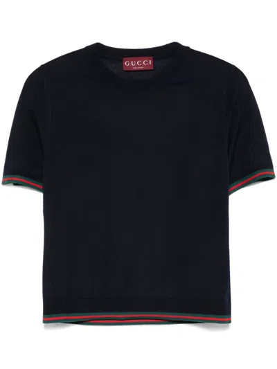 GUCCI NAVY BLUE EXTRA FINE WOOL SILK TOP