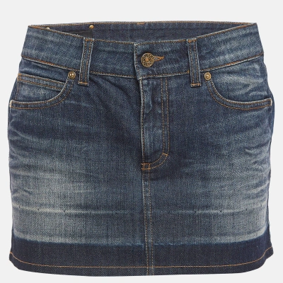 Pre-owned Gucci Navy Blue Faded Denim Low Rise Mini Skirt S