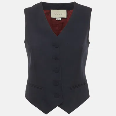 Pre-owned Gucci Navy Blue Gabardine Tailored V-neck Vest S