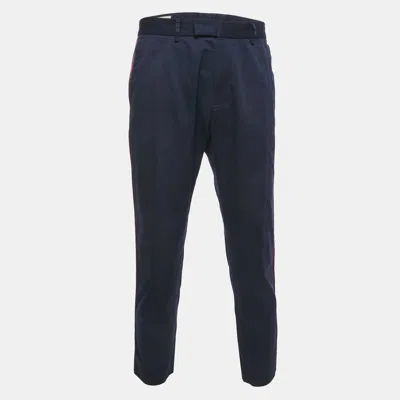 Pre-owned Gucci Navy Blue Gabardine Web Side Trim Trouser Xl