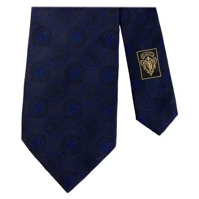 Pre-owned Gucci Navy Blue Geometric Silk Jacquard Tie