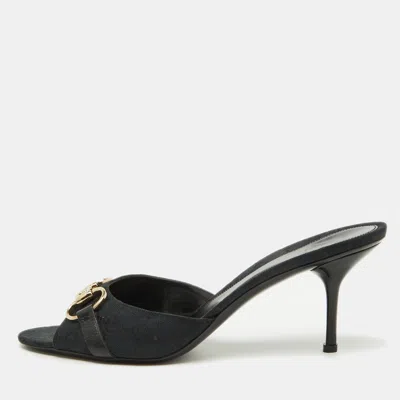Pre-owned Gucci Navy Blue Gg Canvas Horsebit Slide Sandals Size 40.5