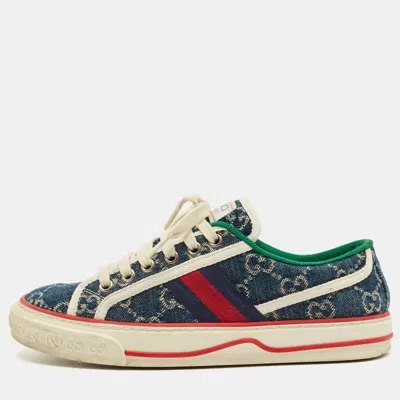 Pre-owned Gucci Navy Blue Gg Denim Tennis 1977 Sneakers Size 36