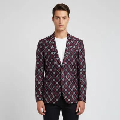 Pre-owned Gucci Navy Blue Gg Diamond Jacquard Cambridge Blazer M