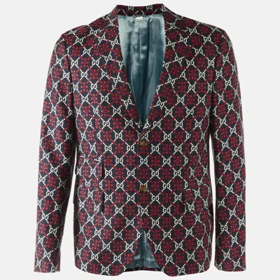 Pre-owned Gucci Navy Blue Gg Diamond Jacquard Cambridge Jacket L