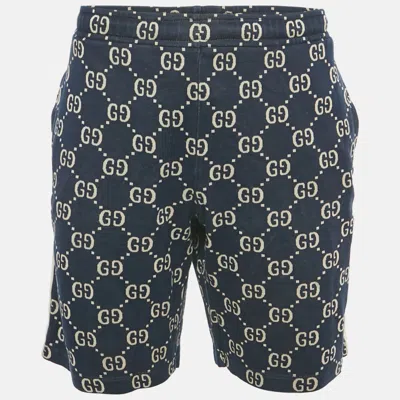 Pre-owned Gucci Navy Blue Gg Jacquard Cotton Web Striped Shorts Xxl