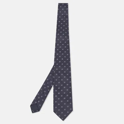 Pre-owned Gucci Navy Blue Gg Jacquard Silk Tie