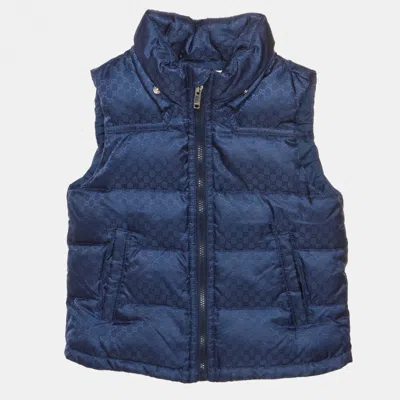 Pre-owned Gucci Navy Blue Gg Monogram Nylon Down Jacket 12/18 M