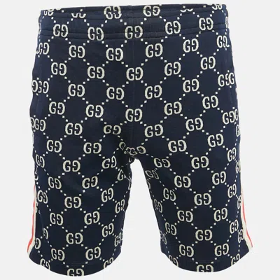 Pre-owned Gucci Navy Blue Gg Supreme Jacquard Knit Contrast Striped Shorts Xs