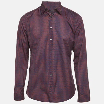 Pre-owned Gucci Navy Blue Horsebit Print Cotton Slim Fit Shirt Xl