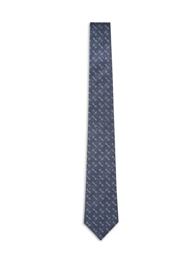 Gucci Navy Blue Horsebit Silk Jacquard Tie In Pattern