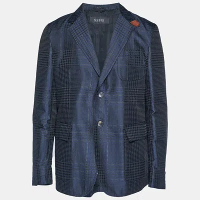 Pre-owned Gucci Navy Blue Jacquard Single Breasted Blazer Xl