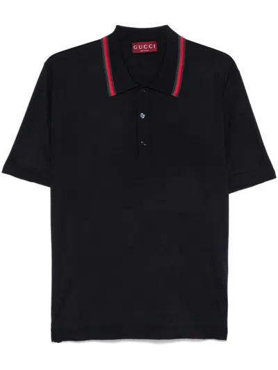 GUCCI NAVY BLUE KNITTED POLO