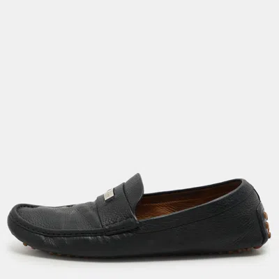 Pre-owned Gucci Navy Blue Leather Embellished Loafers Size 44.5