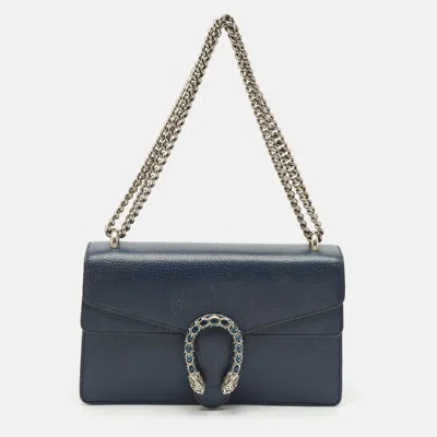 Pre-owned Gucci Navy Blue Leather Small Dionysus Shoulder Bag