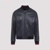Gucci Men Midnight Blue Leather Bomber Jacket In Blue