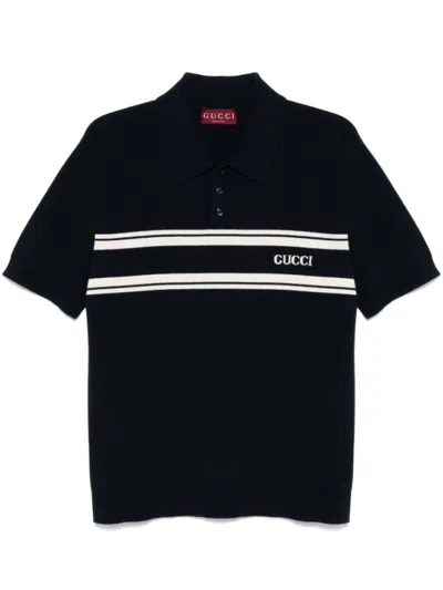 GUCCI NAVY BLUE LOGO POLO SHIRT