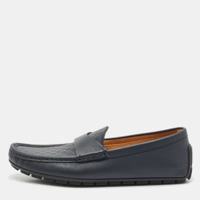 Pre-owned Gucci Navy Blue Microsma Leather Slip On Loafers Size 41