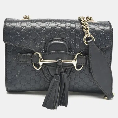 Pre-owned Gucci Navy Blue Microssima Leather Mini Emily Crossbody Bag