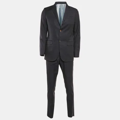 Pre-owned Gucci Navy Blue Navy Blue Patterned Wool Pants Suit M
