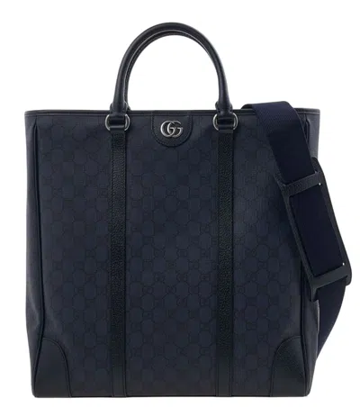 Gucci Faux Leather Ophidia Tote Bag With All-over Monogram In Black