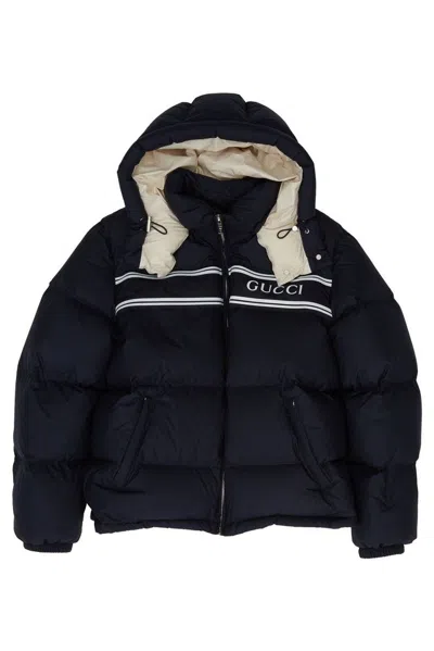Gucci Navy Blue Polyester Down Jacket In Black