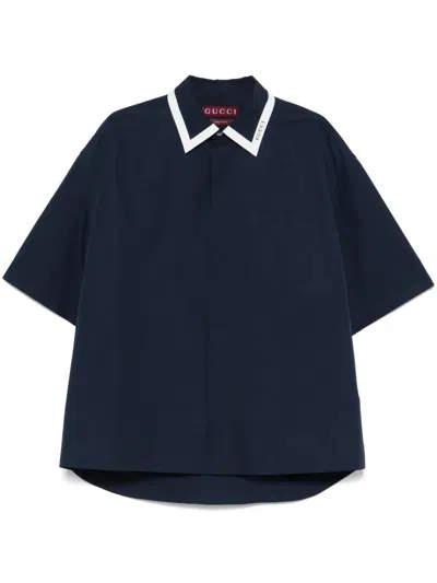 Gucci Navy Blue Poplin Oversize Shirt In Multi