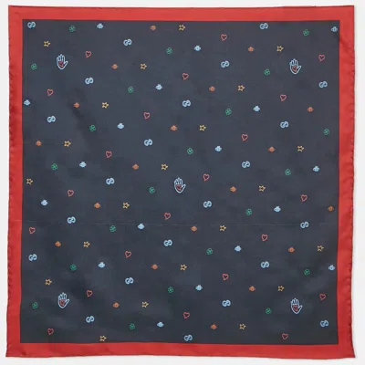 Pre-owned Gucci Navy Blue Print Silk Square Scarf