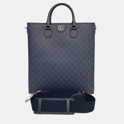 Pre-owned Gucci Navy Blue Pvc Ophidia Gg Tote Bag