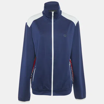 Pre-owned Gucci Navy Blue Side Striped Jersey Zip-up Jacket Xl
