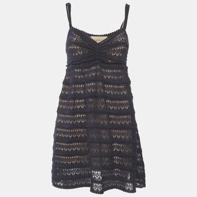 Pre-owned Gucci Navy Blue Silk Open Knit Mini Dress S