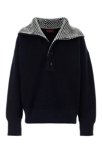 Gucci Navy Blue Stretch Cotton Blend Polo Shirt