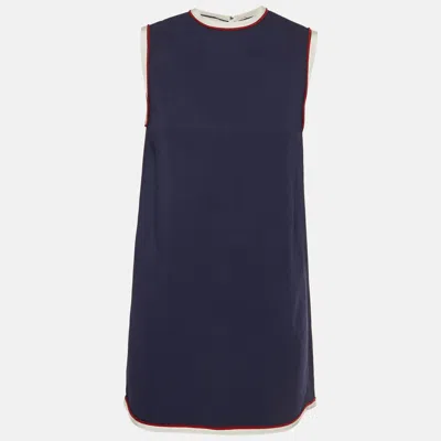 Pre-owned Gucci Navy Blue Stretch Crepe Mini Tunic Dress S