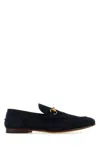 Gucci Man Navy Blue Suede Loafers In 4009