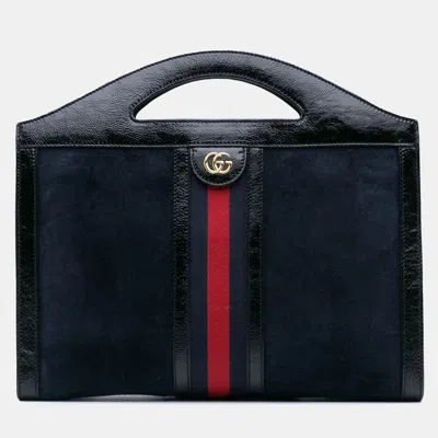 Pre-owned Gucci Navy Blue Suede Ophidia Satchel