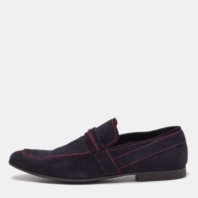 Pre-owned Gucci Navy Blue Suede Slip On Loafers Size 44