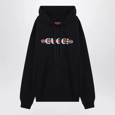 Gucci Navy Blue Sweatshirt With Logo Print In Black