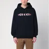 Gucci Men Blue Hoodie With Drawstring Hood And Logo Print On The Front In Jersey Man In Blue