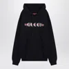 Gucci Blue Hoodie With Drawstring Hood And Logo Print On The Front In Jersey Man In Blue