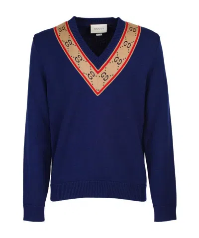 Gucci Navy Blue V-neck Pullover