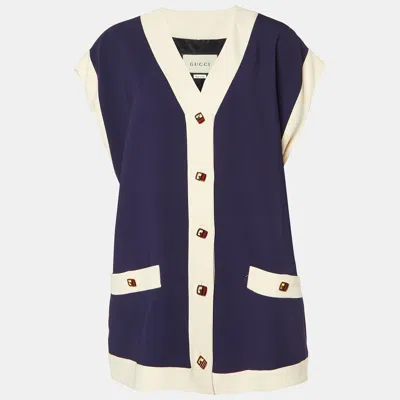 Pre-owned Gucci Navy Blue Viscose Oversized Cady Waistcoat M