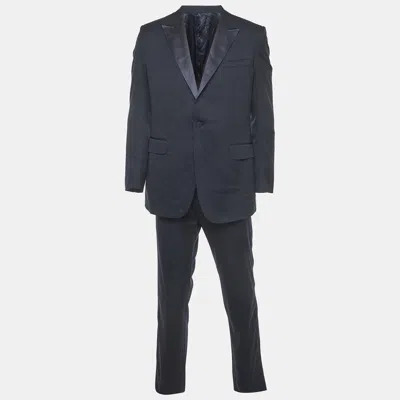 Pre-owned Gucci Navy Blue Wool And Satin Trim Tuxedo Suit Xl