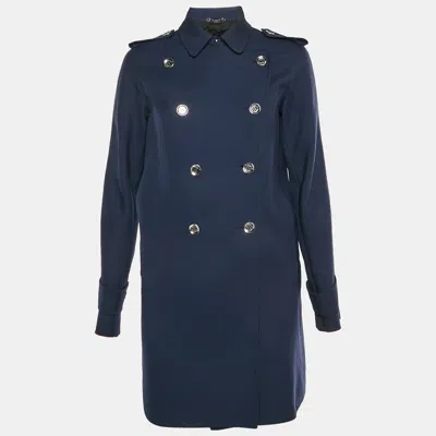 Pre-owned Gucci Navy Blue Wool Blend Double Breasted Coat S
