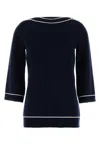 Gucci Oversize Wool Sweater With Contrast Trim And Button Detail In Navywhite