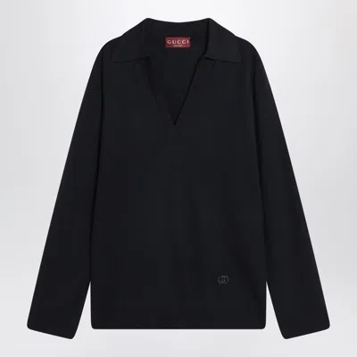 Gucci Navy Blue Wool Sweater Women In Black
