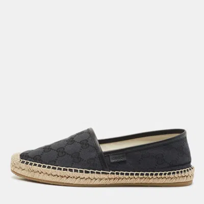 Pre-owned Gucci Navy Blue/black Gg Canvas And Leather Espadrille Flats Size 36.5
