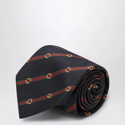 Gucci Navy Blue/red Jacquard Tie In Black