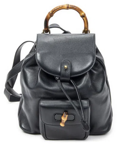 Pre-owned Gucci Navy Calfskin Leather Mini Bamboo Backpack (authentic Pre-loved)