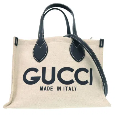 Pre-owned Gucci Navy Canvas Leather Tote Bag () In Blue