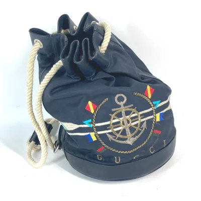 Pre-owned Gucci Navy Coated Canvas Leather Shoulder Bag ()